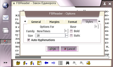 FBReader on 770 - options dialog