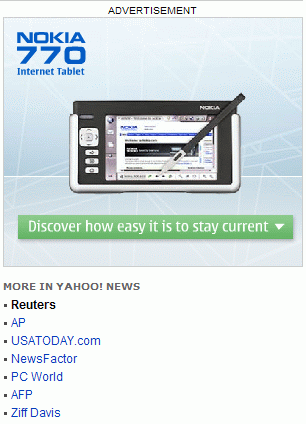 Nokia 770 ad on Yahoo! news